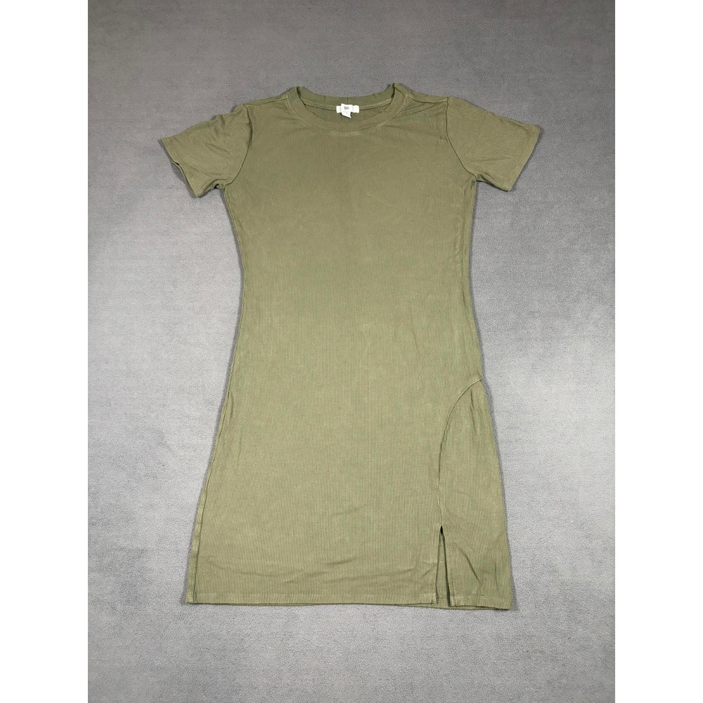 BP T-Shirt Dress Womens Small Olive Green Ribbed Short Sleeve Side Slit